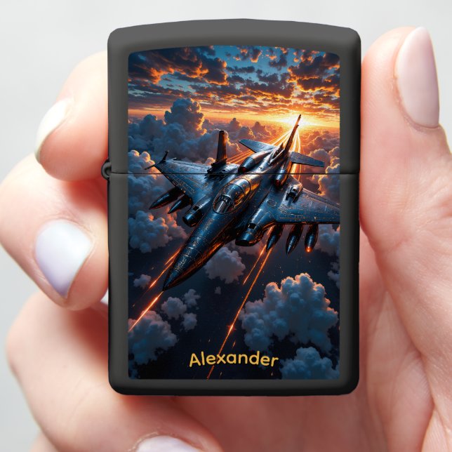 Jet Pilot's Fiery Sunset Pursuit Gift Zippo Lighter (In Hand)