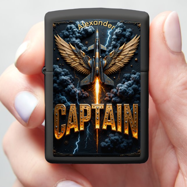 Jet Pilot's Gilded Aerial Commander Gift Zippo Lighter (In Hand)