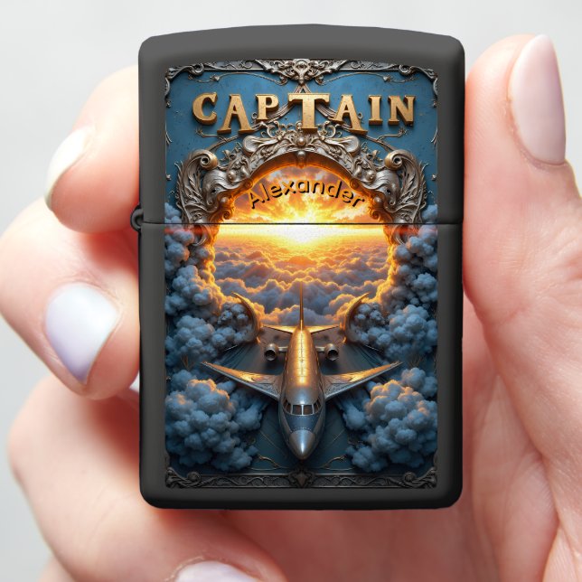 Jet Pilot's Gilded Cloud Commander Gift Zippo Lighter (In Hand)