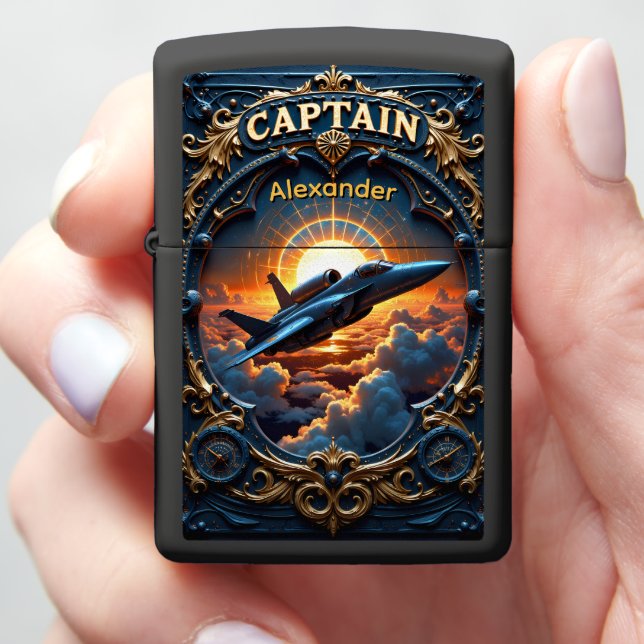 Jet Pilot's Gilded Sunset Navigator Gift Zippo Lighter (In Hand)