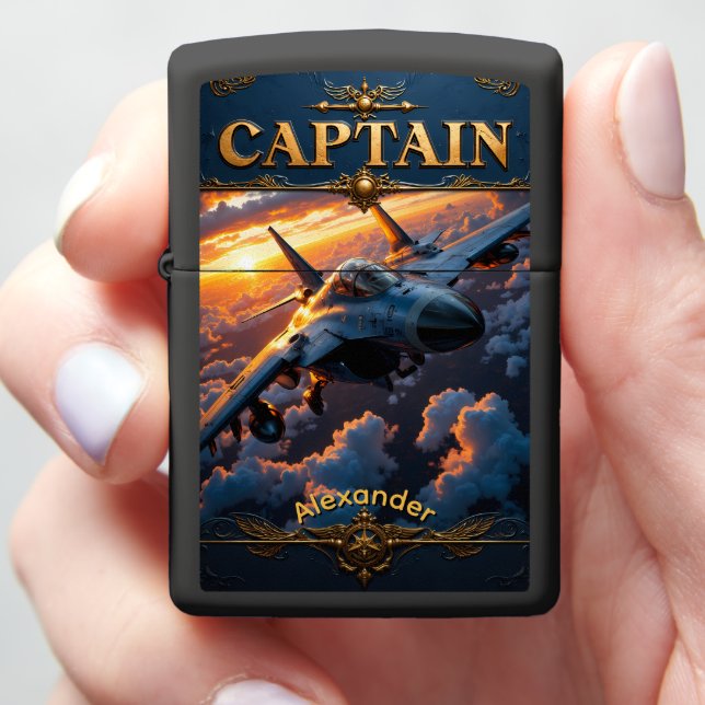 Jet Pilot's Golden Cloud Commander Gift Zippo Lighter (In Hand)