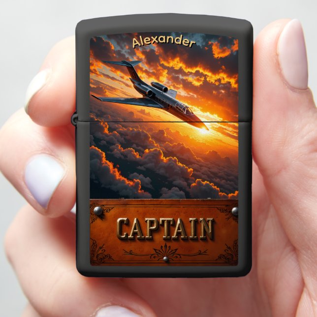 Jet Pilot's Golden Cloud Descent Gift Zippo Lighter (In Hand)