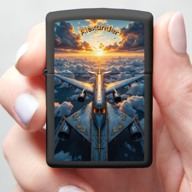 Jet Pilot's Majestic Sunrise Horizon Gift Zippo Lighter (In Hand)