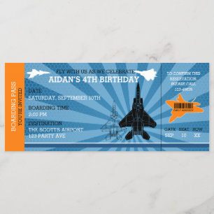 Jet Plane Birthday Invitations (Blue Orange)