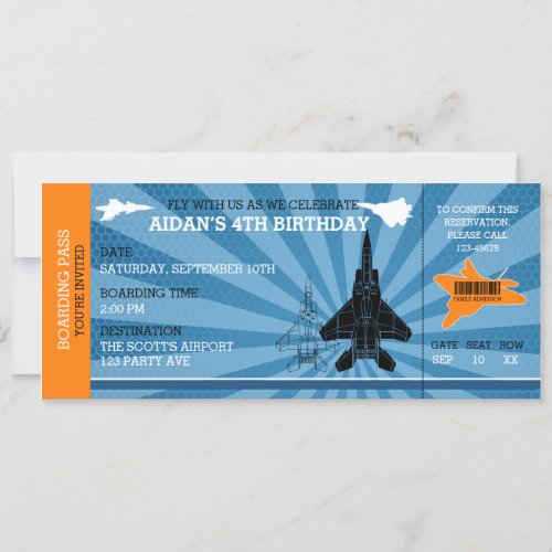 Jet Plane Birthday Invitations Blue Orange