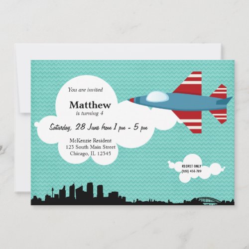 Jet Plane Birthday theme Blue Invitation