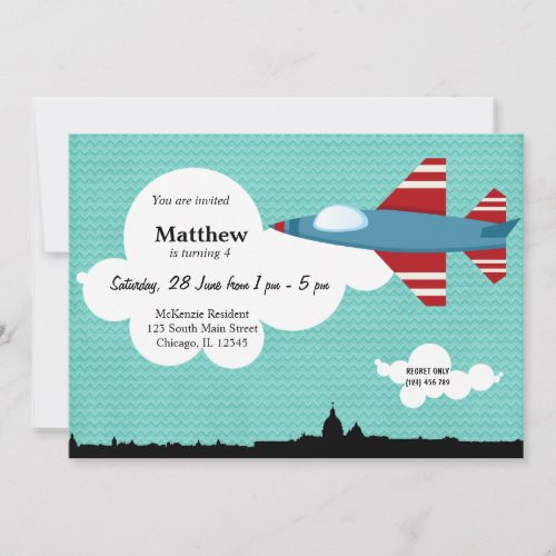 Jet Plane Birthday theme Blue Invitation