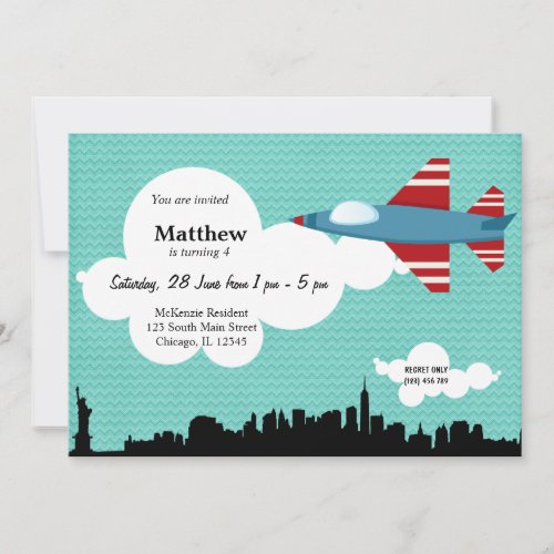 Jet Plane Birthday theme Blue Invitation