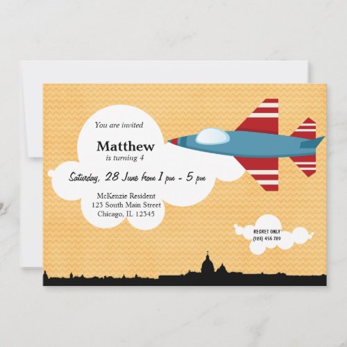 Jet Plane Birthday theme Orange Invitation