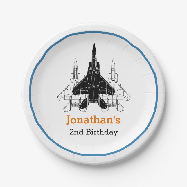 Jet Plane Boy Birthday Personalized Paper Plates (Front)