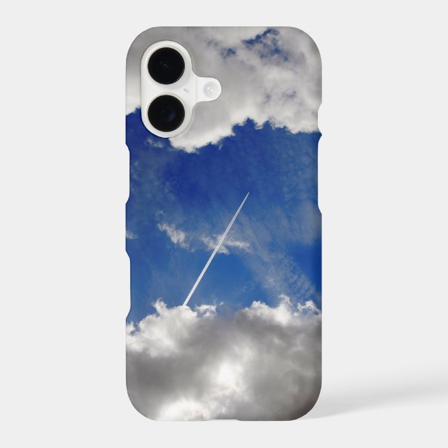 Jet plane trails between clouds iphone case (Back)