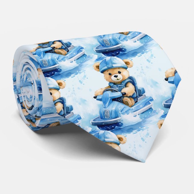 Jet Ski Blue Teddy Bear  Neck Tie (Rolled)
