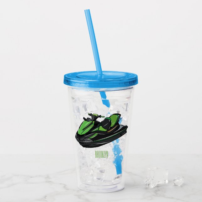 Jet ski cartoon illustration acrylic tumbler (Front Ice)