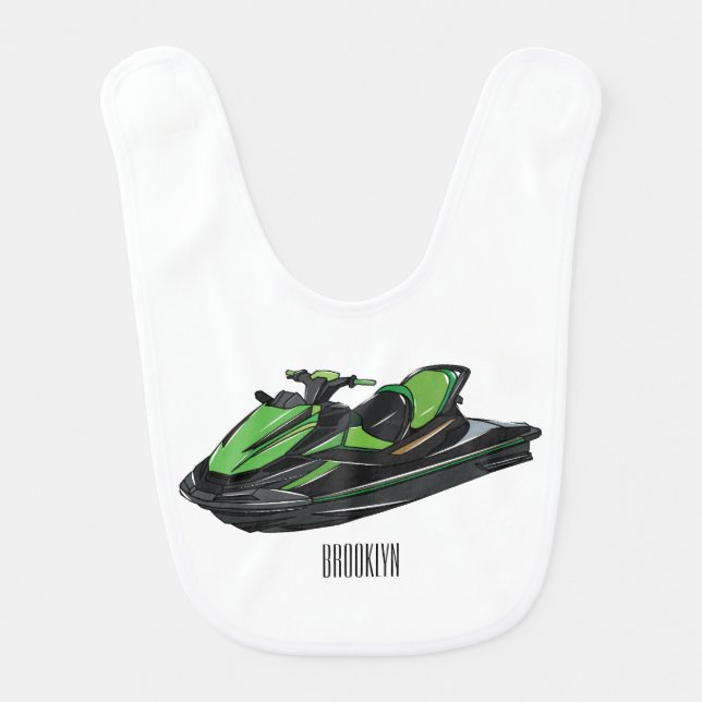 Jet ski cartoon illustration baby bib (Front)