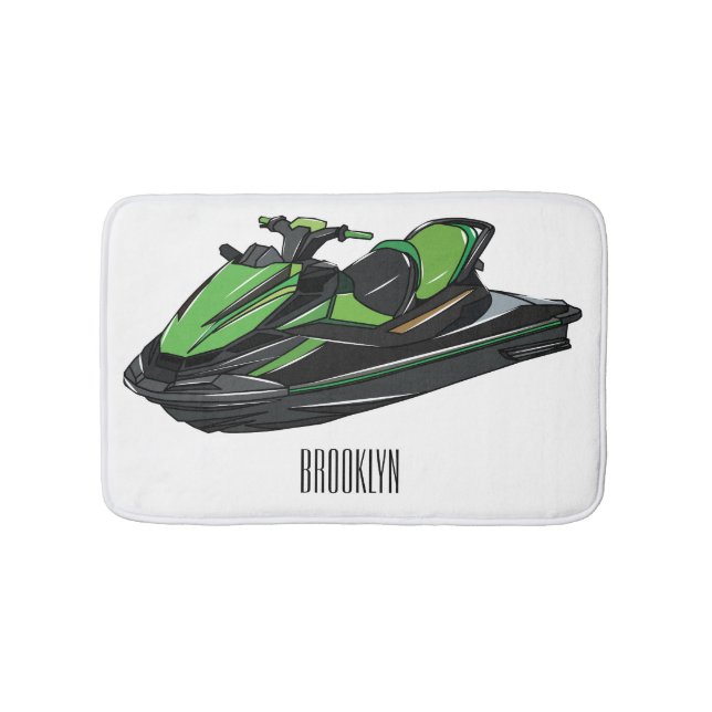 Jet ski cartoon illustration bath mat (Front)