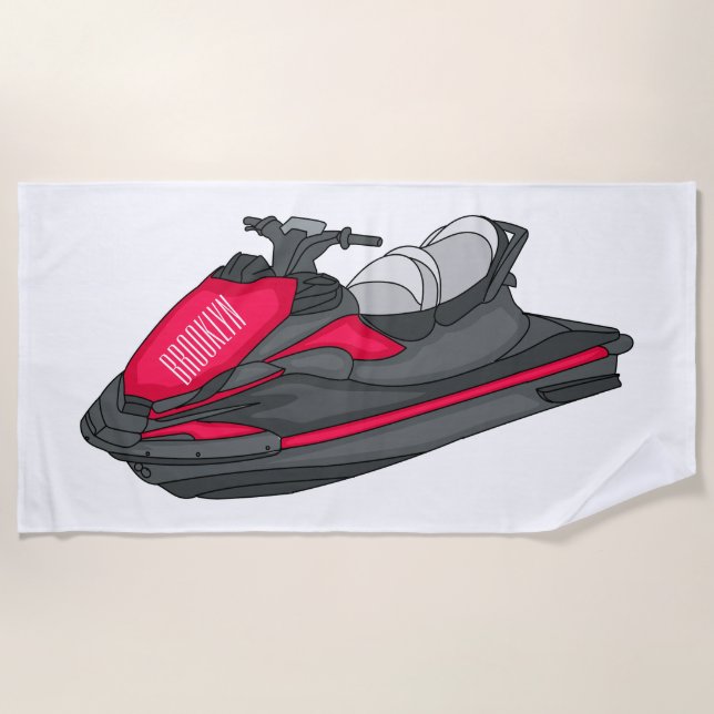 Jet ski cartoon illustration beach towel (Front)