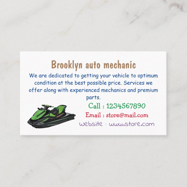 Jet ski cartoon illustration business card (Front)