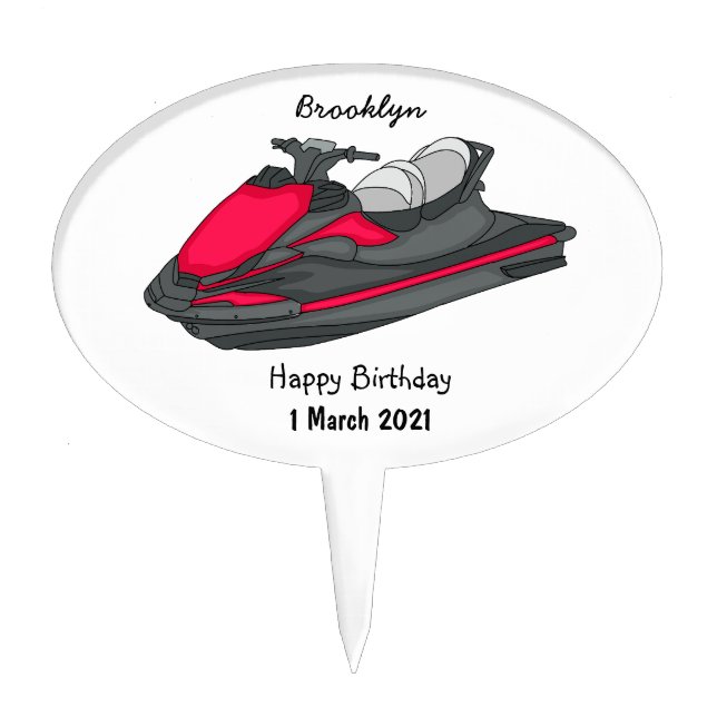 Jet ski cartoon illustration cake topper (Front)