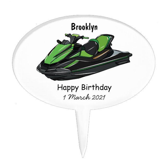 Jet ski cartoon illustration cake topper (Front)