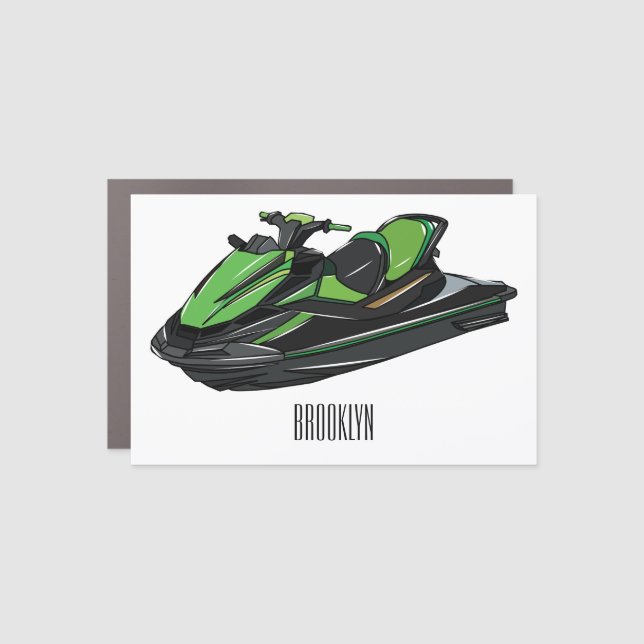 Jet ski cartoon illustration car magnet (Front)