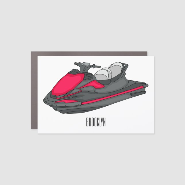 Jet ski cartoon illustration car magnet (Front)
