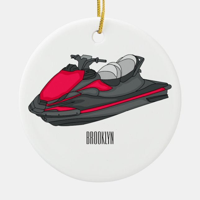 Jet ski cartoon illustration ceramic ornament (Front)