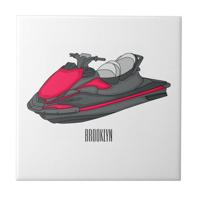 Jet ski cartoon illustration ceramic tile (Front)