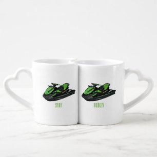 Jet ski cartoon illustration coffee mug set