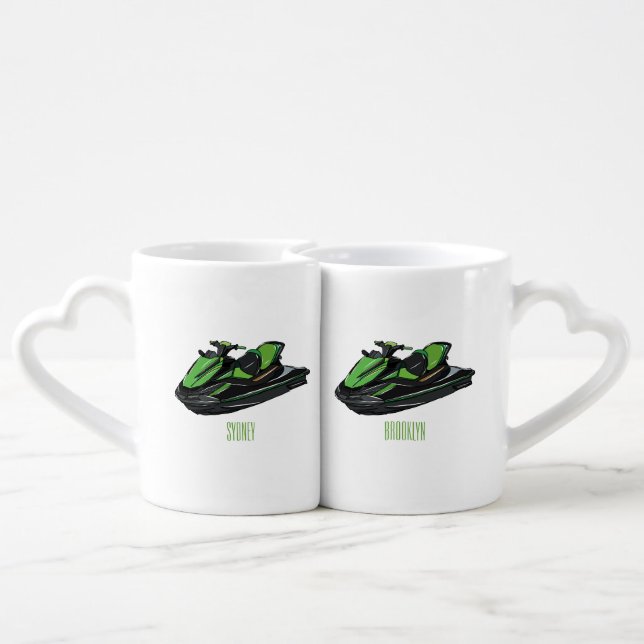 Jet ski cartoon illustration coffee mug set (Back Nesting)