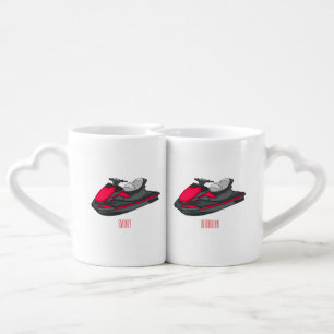Jet ski cartoon illustration coffee mug set
