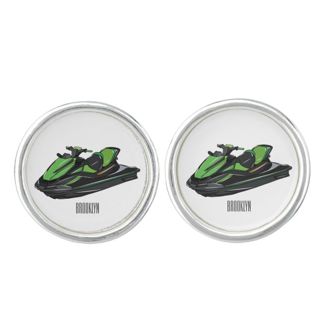 Jet ski cartoon illustration cufflinks (Front)
