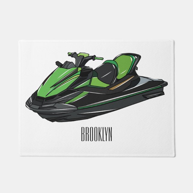 Jet ski cartoon illustration doormat (Front)