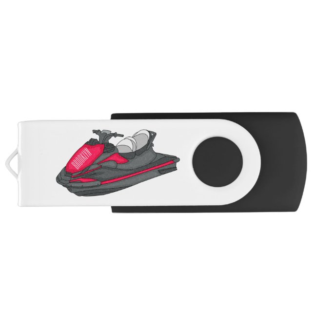 Jet ski cartoon illustration flash drive (Back)