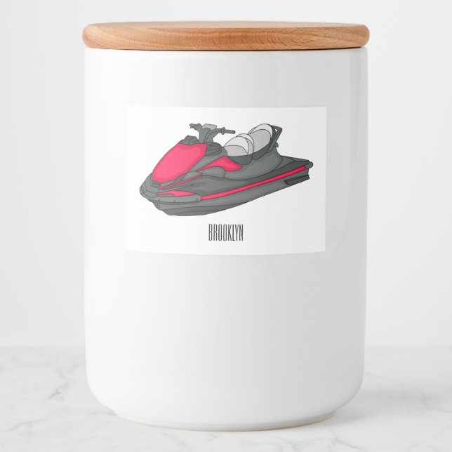 Jet ski cartoon illustration food label (Front)
