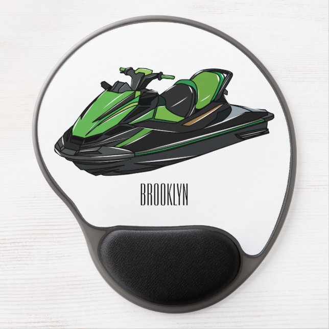 Jet ski cartoon illustration gel mouse pad (Front)