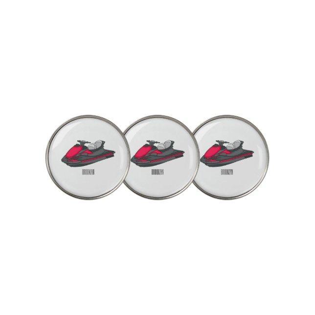 Jet ski cartoon illustration golf ball marker (3 Up)