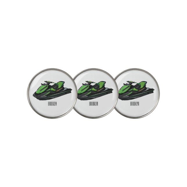Jet ski cartoon illustration golf ball marker (3 Up)