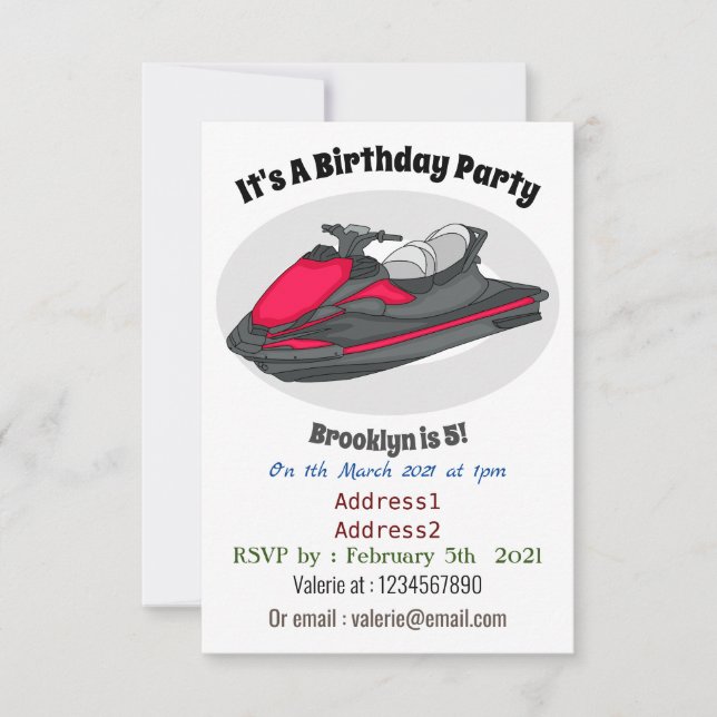 Jet ski cartoon illustration  invitation (Front)