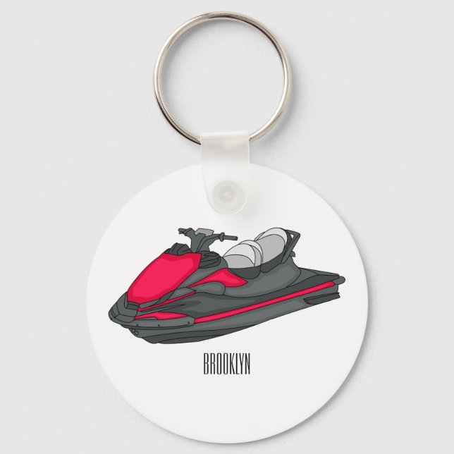 Jet ski cartoon illustration keychain (Front)