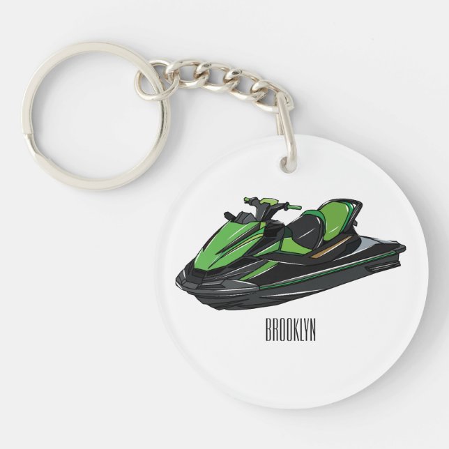 Jet ski cartoon illustration keychain (Front)