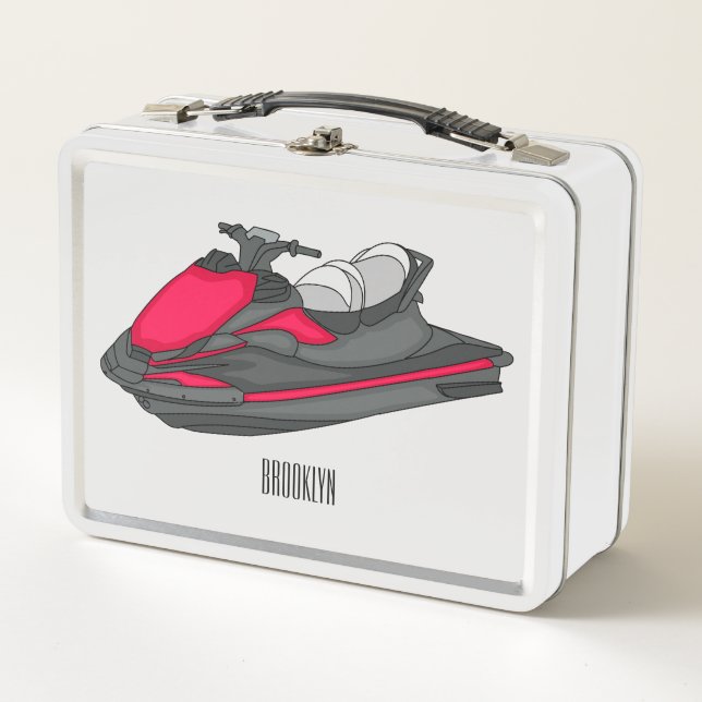 Jet ski cartoon illustration metal lunch box (Front)