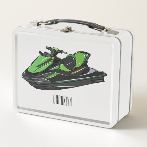 Jet ski cartoon illustration metal lunch box