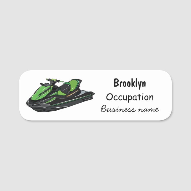 Jet ski cartoon illustration name tag (Front)