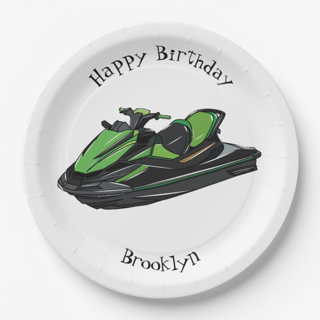 Jet ski cartoon illustration paper plates (Front)