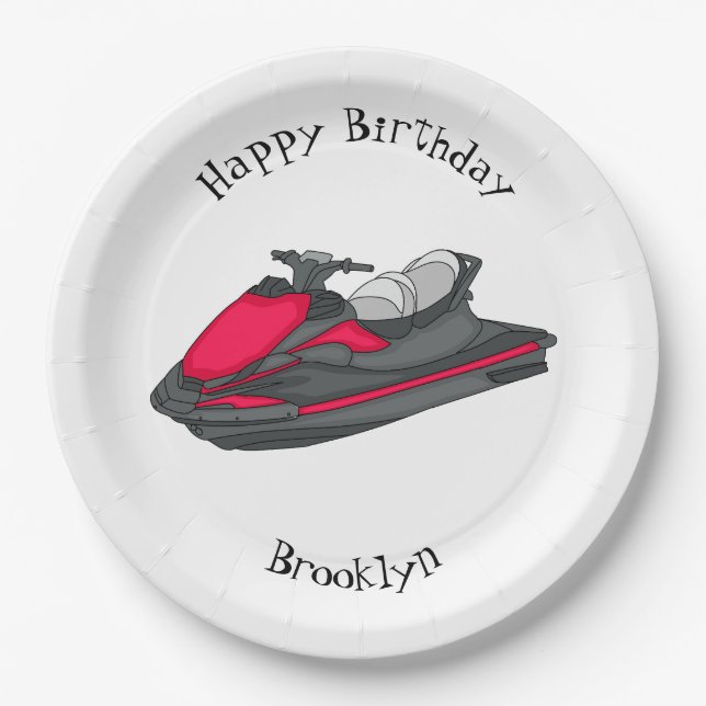 Jet ski cartoon illustration  paper plates (Front)