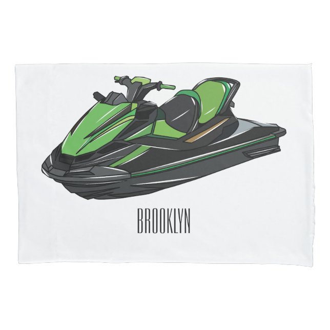 Jet ski cartoon illustration pillow case (Front)
