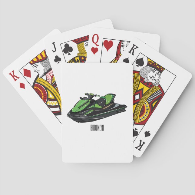 Jet ski cartoon illustration poker cards (Back)