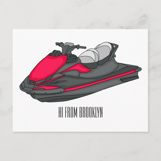 Jet ski cartoon illustration postcard (Front)