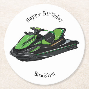 Jet ski cartoon illustration round paper coaster