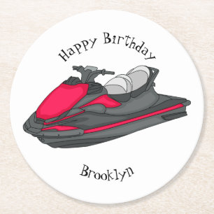 Jet ski cartoon illustration round paper coaster
